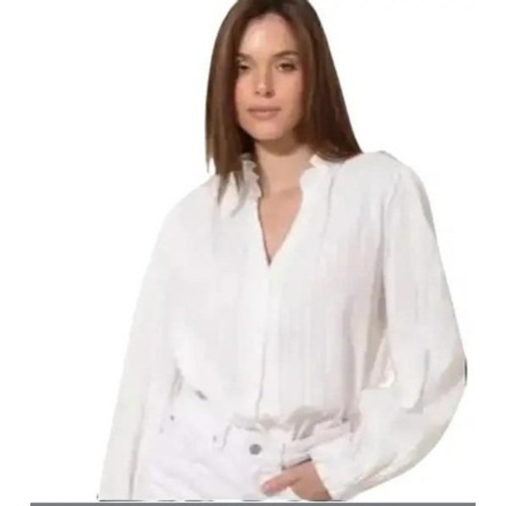 Romantic Parisian White 100% Cotton Ruffle Collar Button Blouse S J&H Fashion